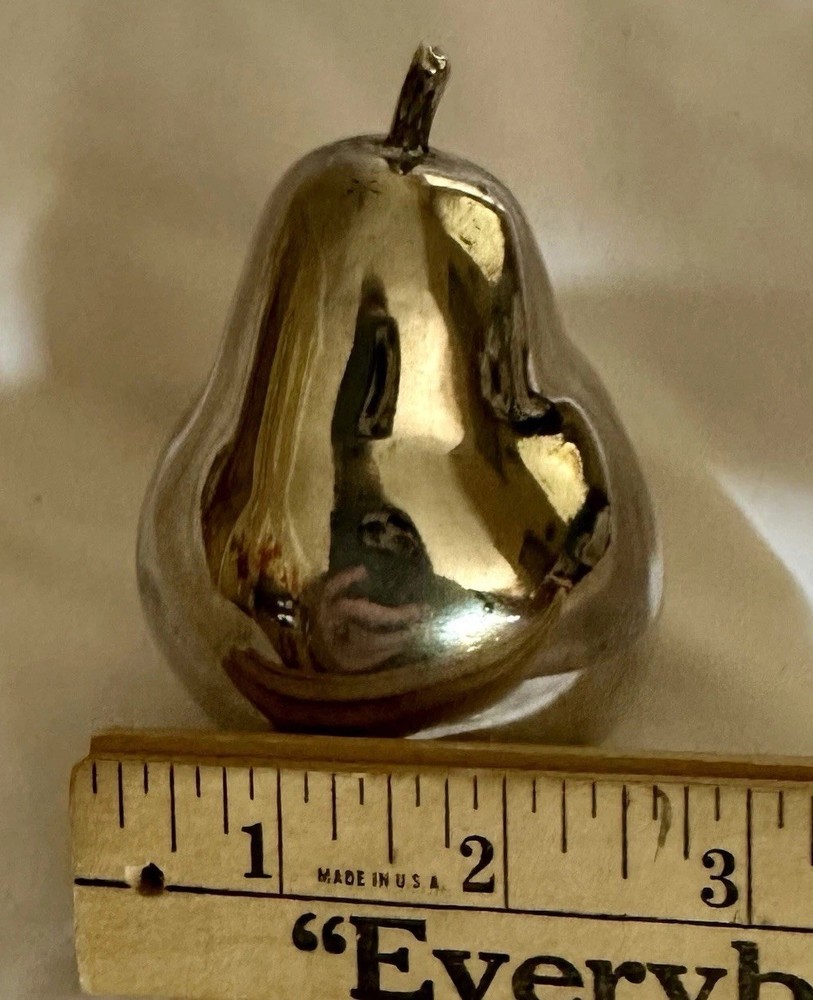 Vintage Silver-plated Pear Sculpture Casted From Real Fruit MCM Decor 4”