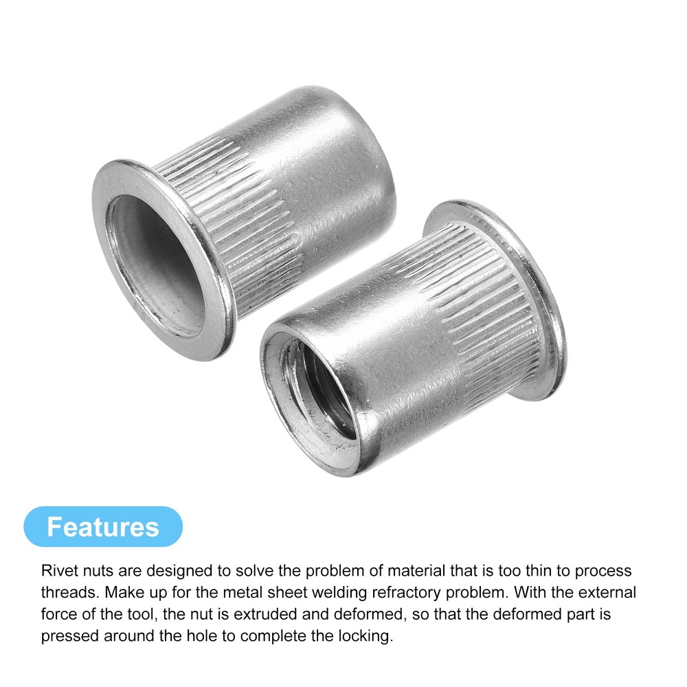 3/8-16 Rivet Nuts, 20pcs 304 Stainless Steel Flat Head Threaded Insert Nuts