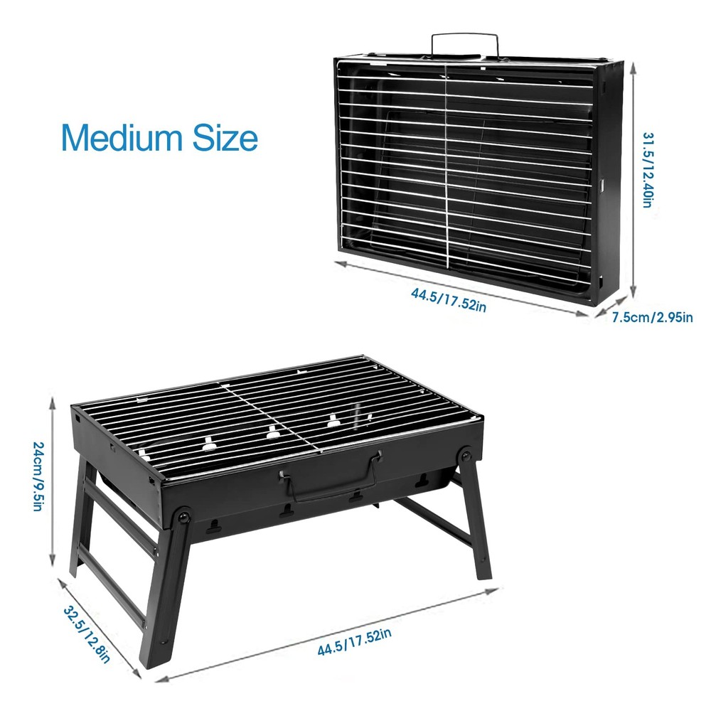 Barbecue Grill, Charcoal Grill Folding B-Black Medium, Medium