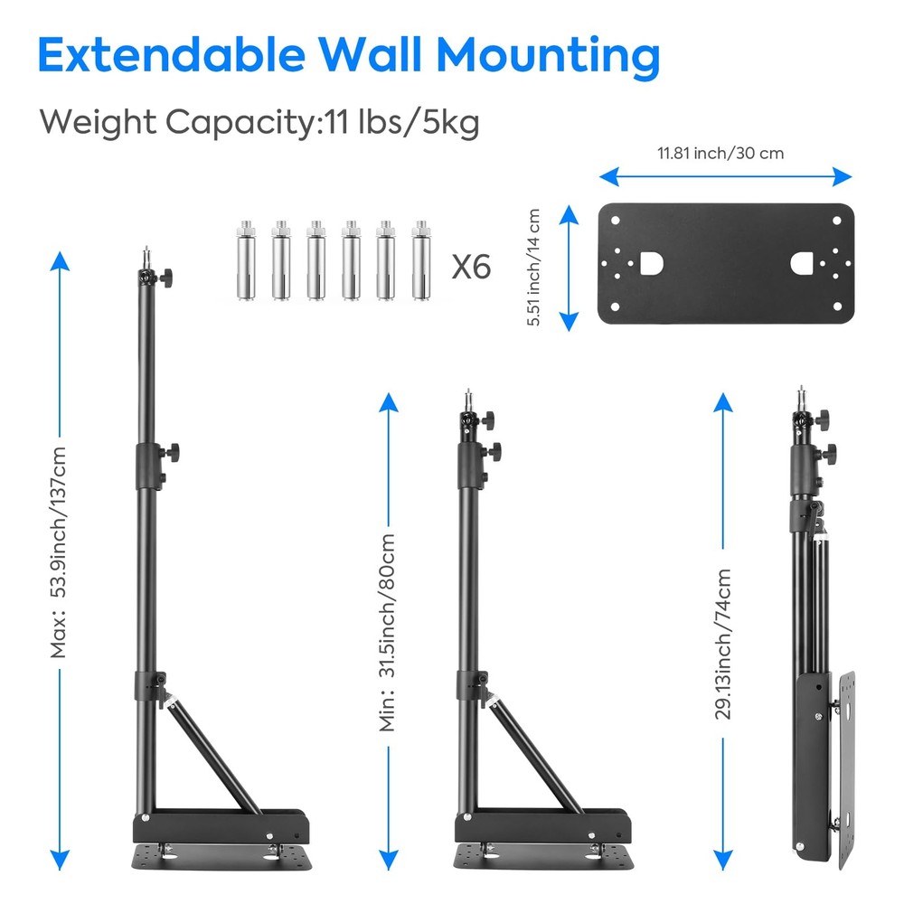 Wall Mount Boom Arm, 51inch/130cm Adjustable Triangle Wall Mounted Support 18...
