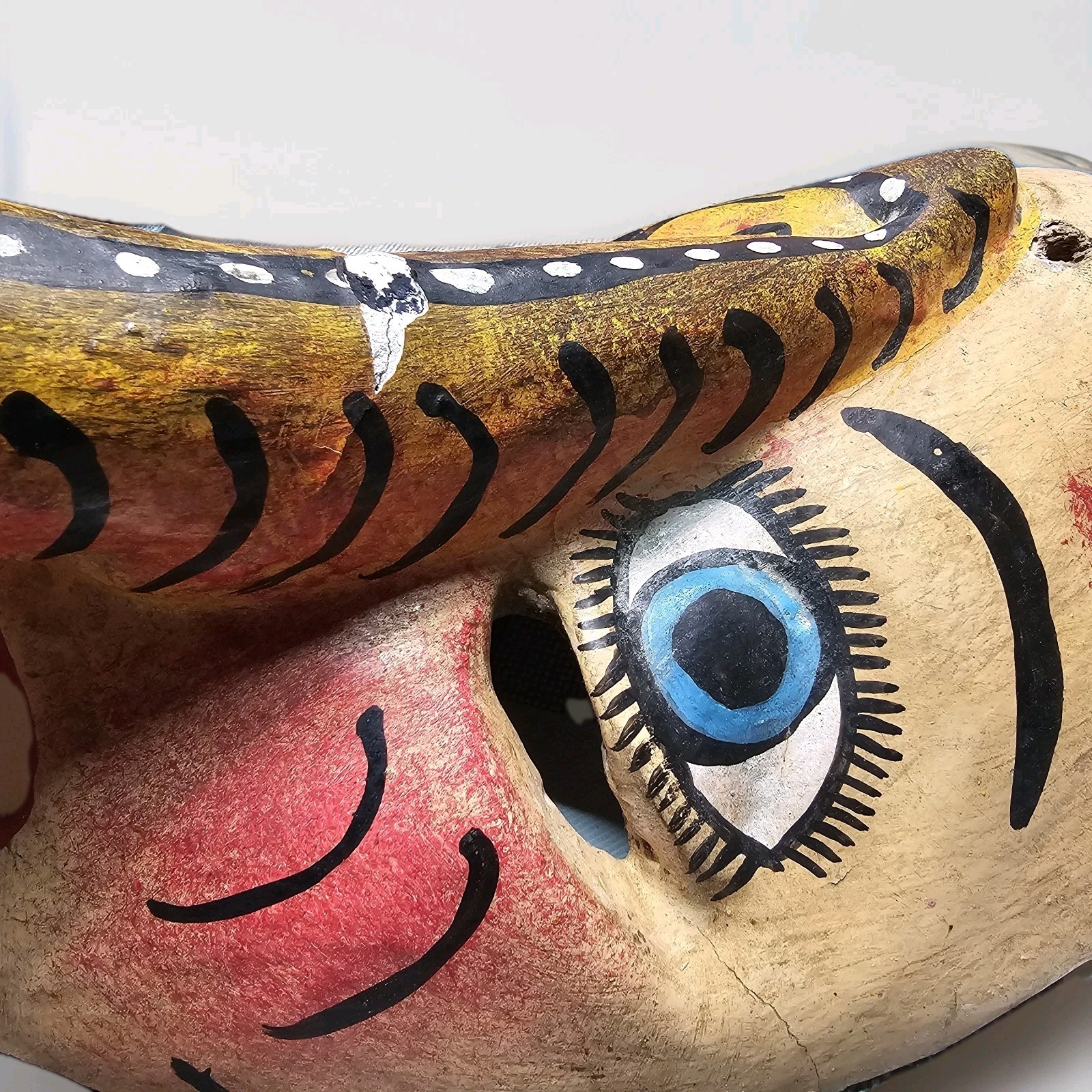 Vintage Wooden Snake Man Animal Mask Mexican Folk Art Hand Carved Hand Painted