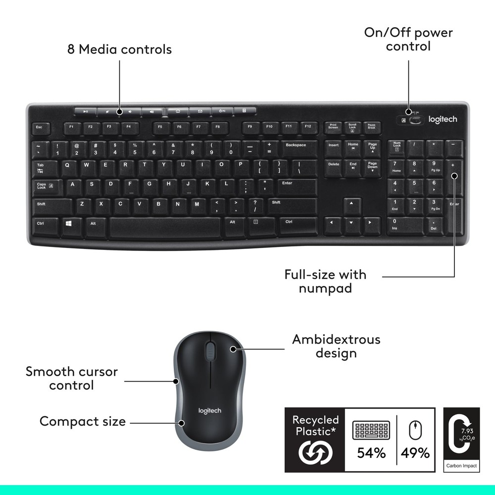Logitech MK270 Wireless Keyboard and Mouse Combo for Windows, 1 Pack, Black