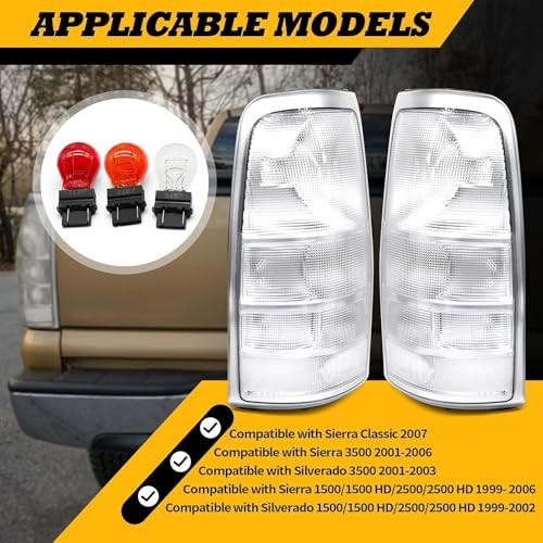 Pair Clear Tail Light Assembly Compatible with 1999-2002 Silverado 1500