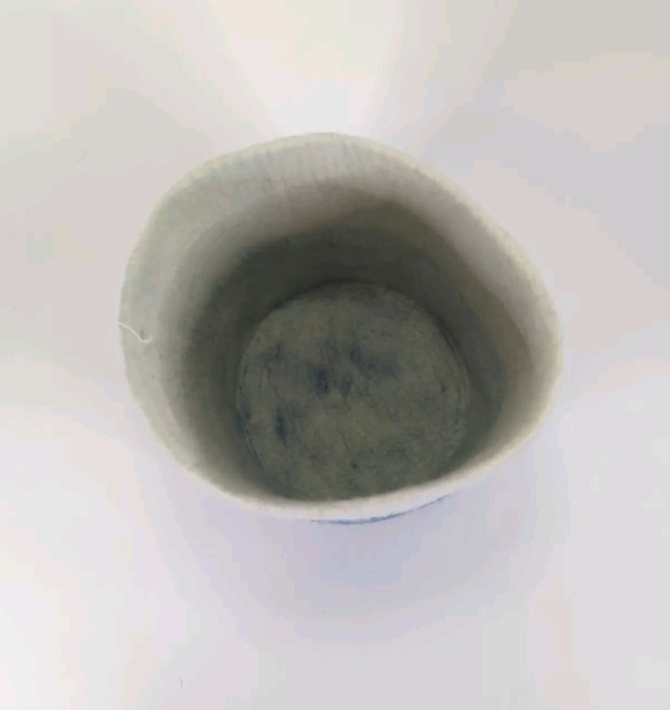 Felt Wool Basket Blue White Round Storage