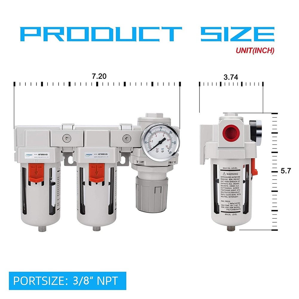 Metal Coupler Air Drying System - Double Filters, Regulator