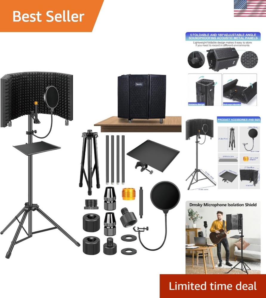 Microphone with Pop Filter & Tripod Stand, Foldable Mic Shield with Triple So...