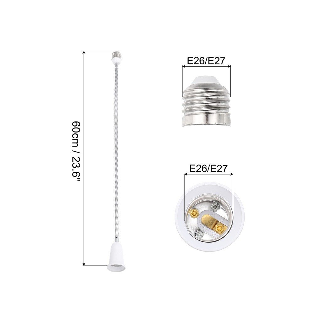 23.6 Inch E26/E27 Light Socket Extender for Medium Screw Base White