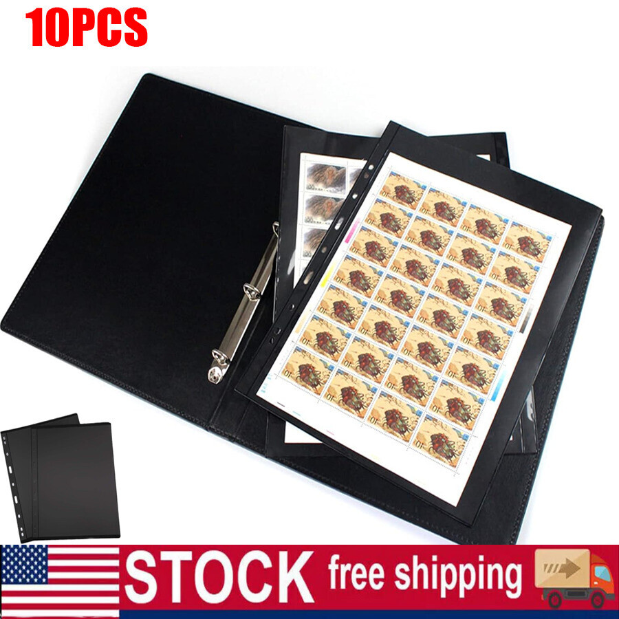10 Sheet Stamp Pages, 1 Rows Pages for Stamp Collectors, 9-Hole Standard Page