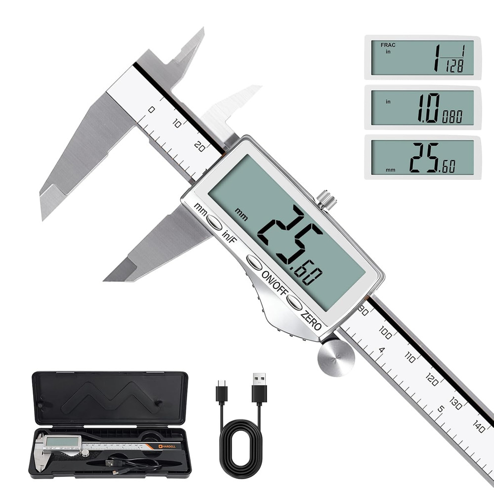 HARDELL Digital Caliper, Rechargeable Calipers with Large LCD Screen, Stainless