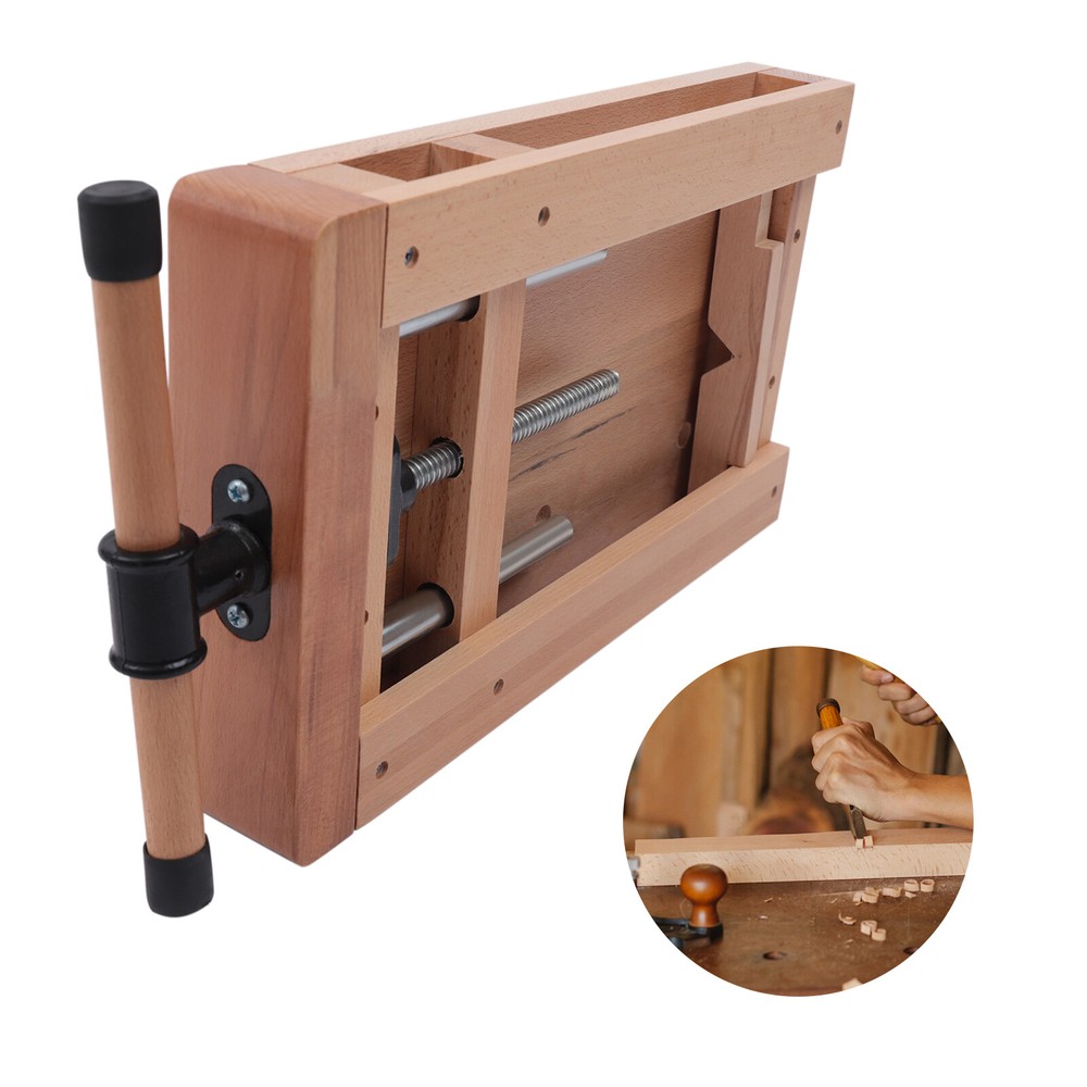 Mobile Workbench, Solid Beech Wood Workbench with 7.87-inch Clamping Range,