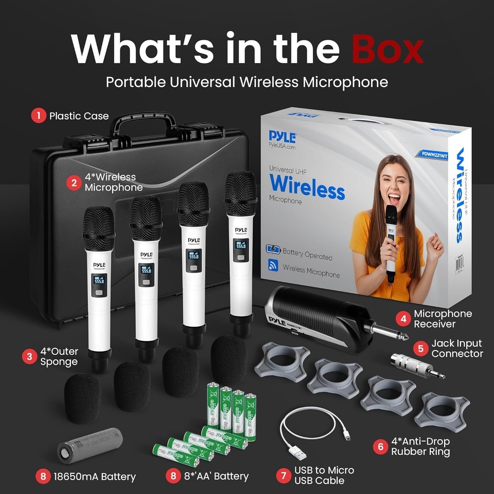 Pyle 4CH UHF Band Wireless Microphone Receiver System