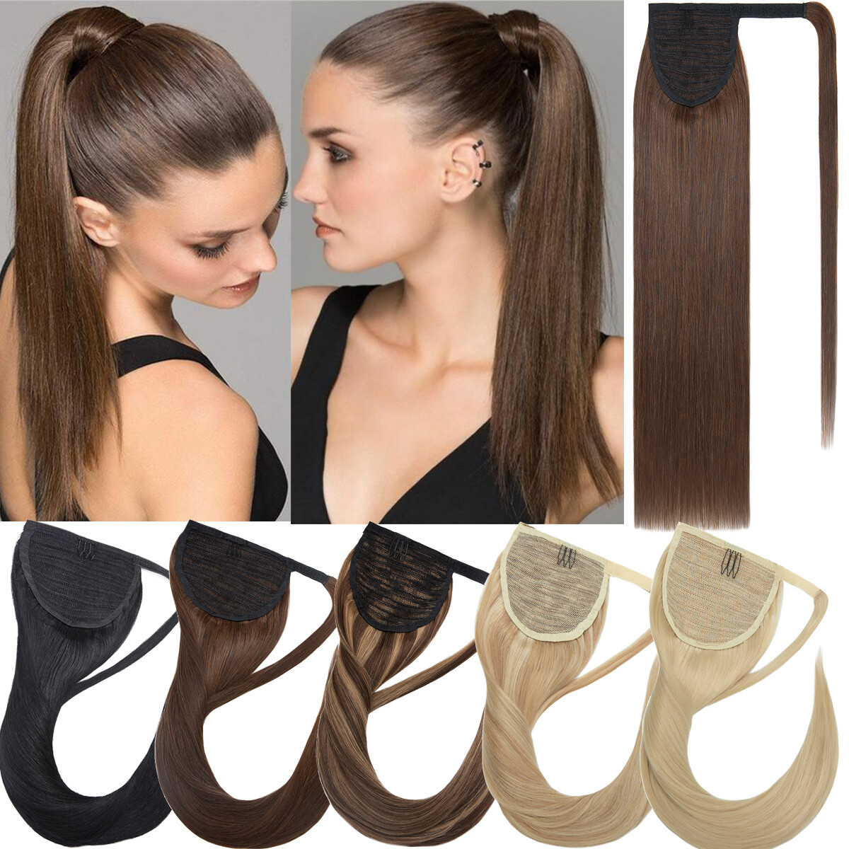 Real 100% Claw Wrap Around Ponytail Clip In Pony Tail Remy Human Hair Extensions
