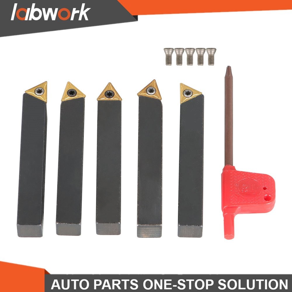 Labwork 5Pcs 3/8" Lathe Indexable Carbide Insert +Turning Tooling Bit Holder Set