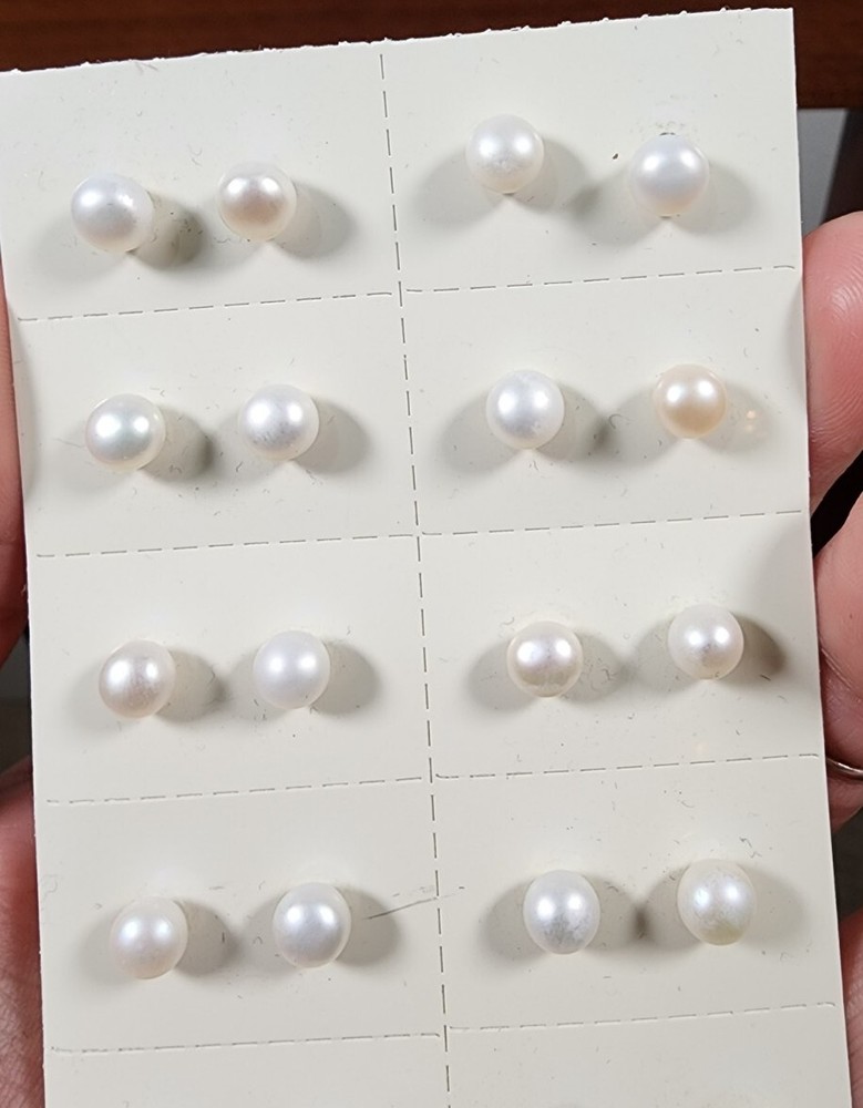 One Pair Sterling Silver Pearl Stud Earrings