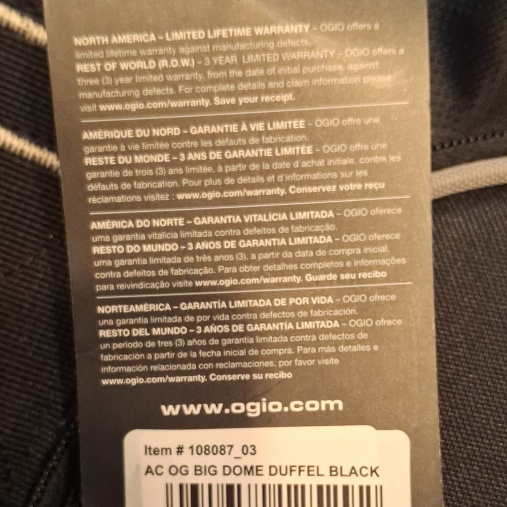 OGIO Begin Again Foundation Medium Black/Gray Duffel Zip Adjustable Strap Logo
