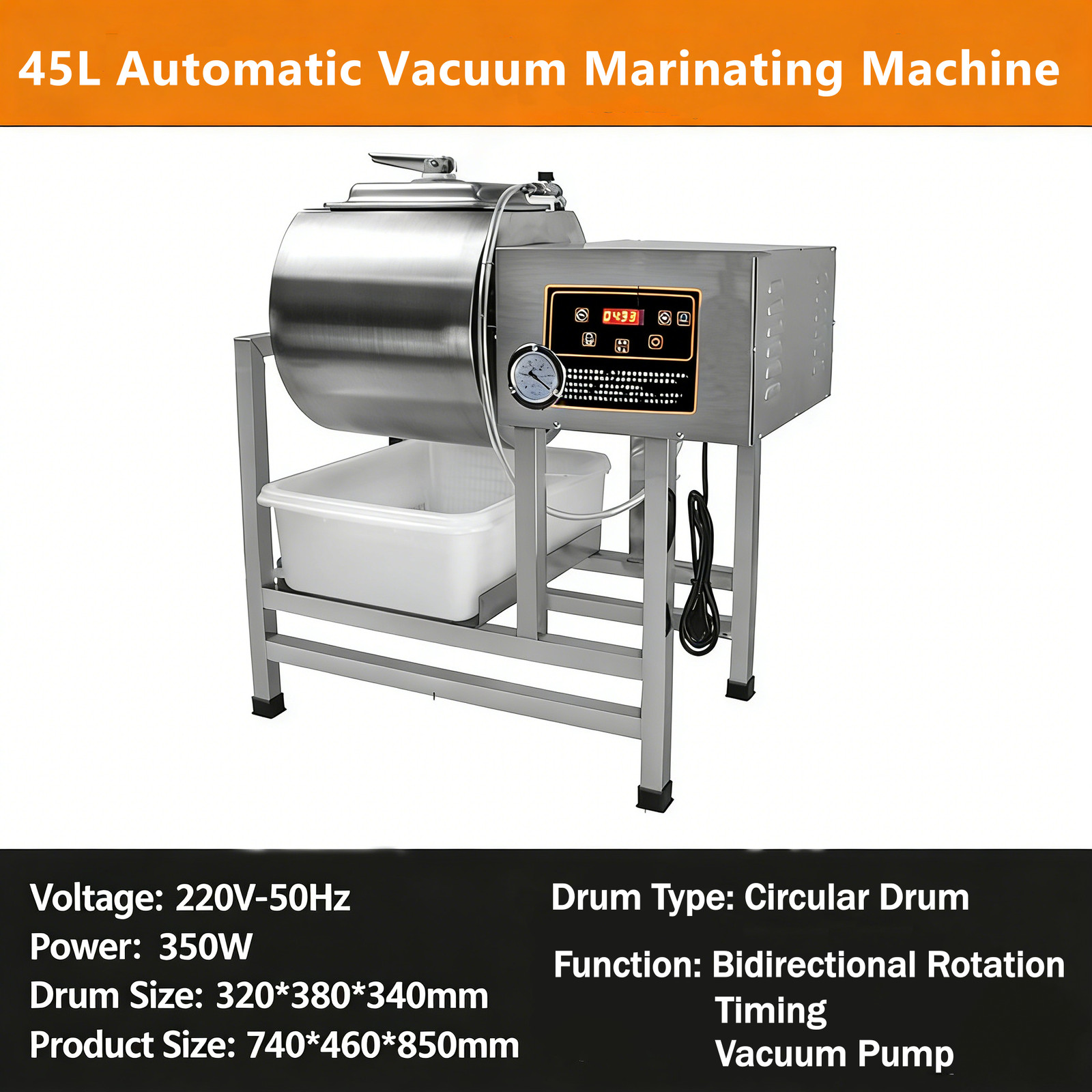 45L Commercial Meat Vacuum Tumbler Marinator For Vegetable Chicken Beef Rotation