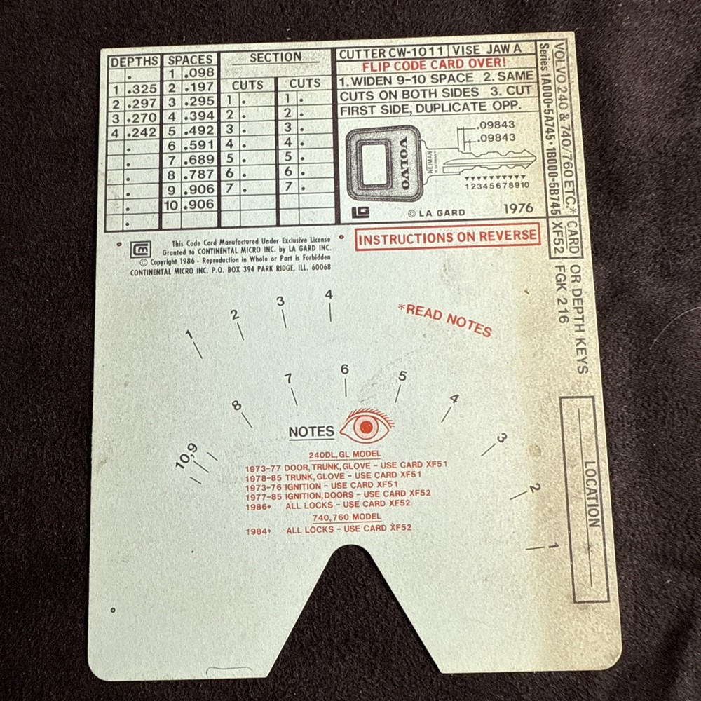 HPC FX52 Code Card HPC CODE MACHINE CODE CARD XF52 Locksmith