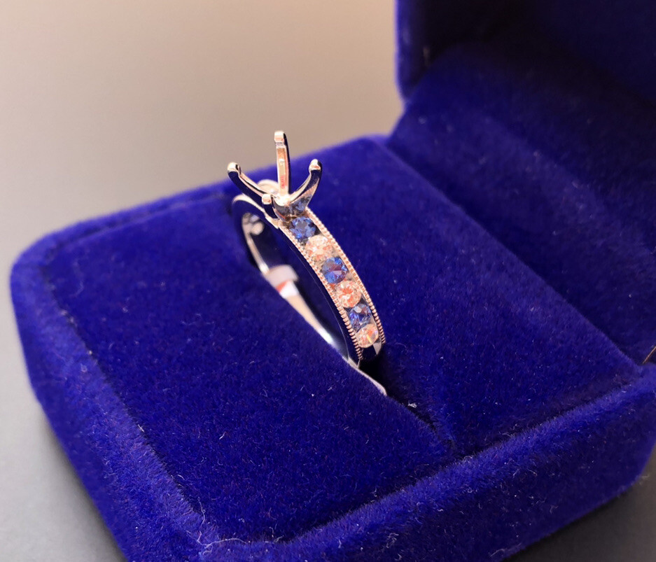 14k White Gold Sapphire And Diamond Engagement Ring Setting