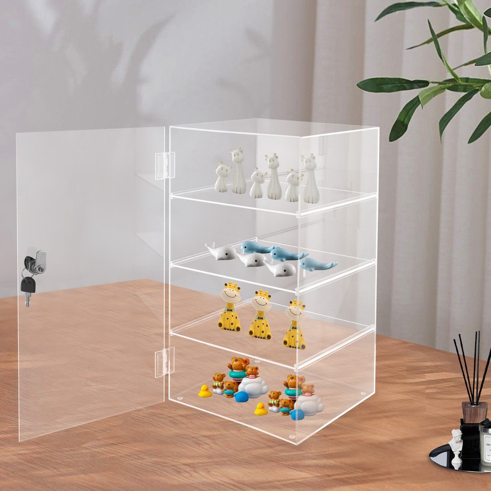 4 Tiers Acrylic Display Case, Countertop Display Case Locking Display Case Clear