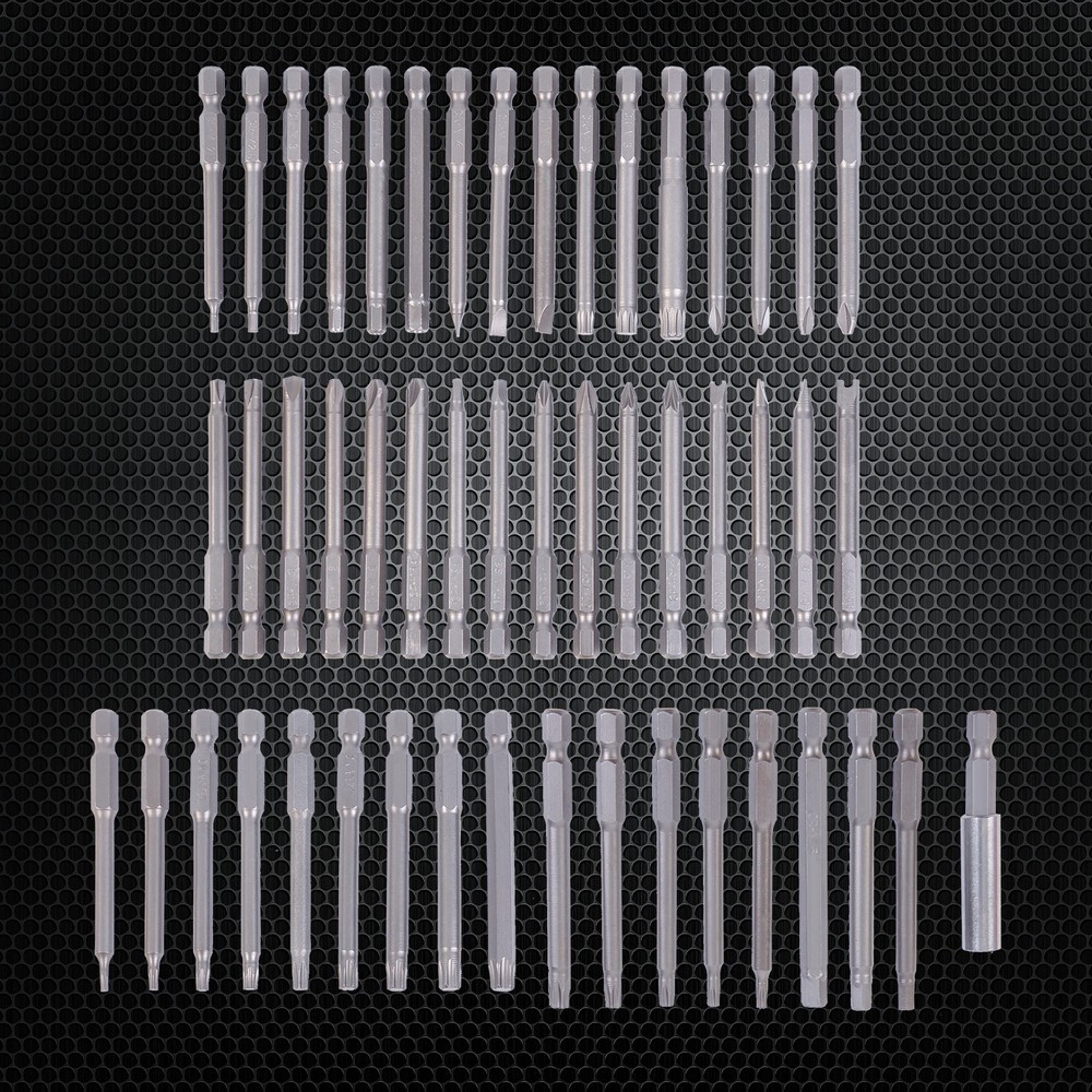 50Pcs Extra Long Security Bits Kit Hex Torx Star Spline Flat Screwdriver Bit Set