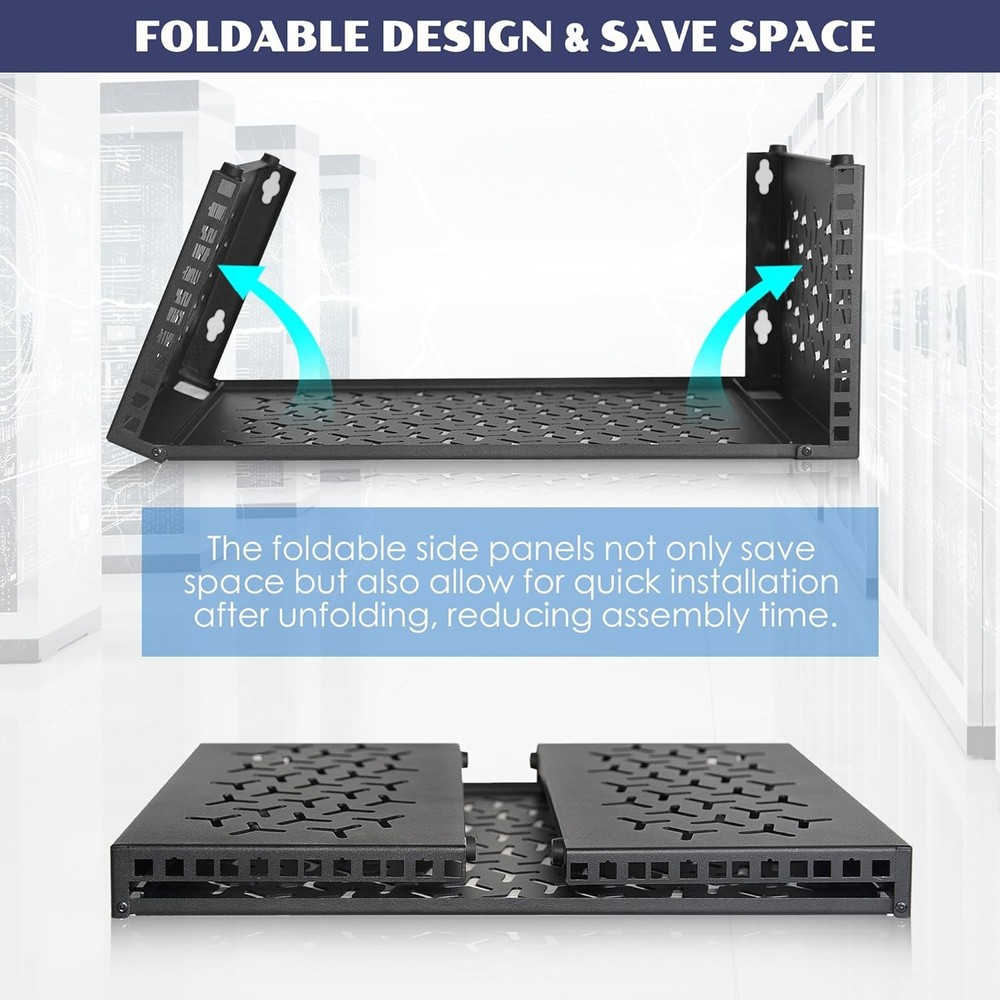4U Wall-Mount & Desktop Server Rack, 12" Depth, Foldable with 1U Blank Panel - O