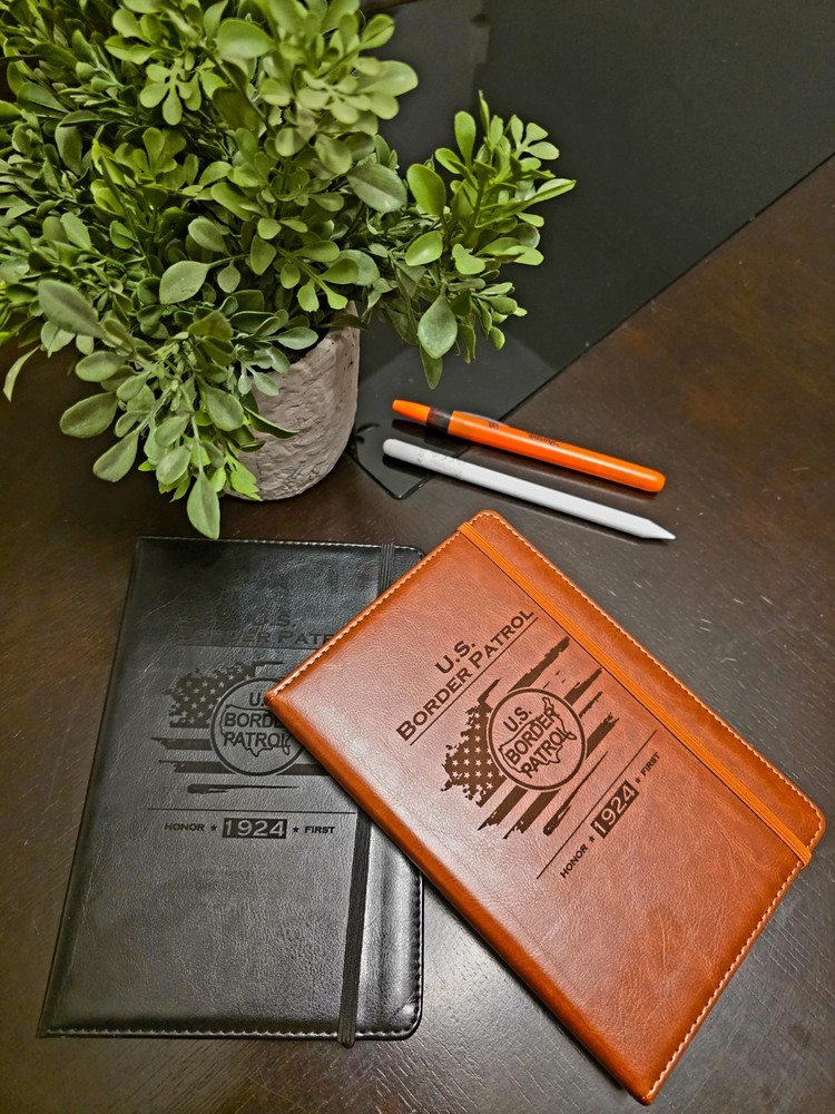 Border Patrol Laser Engraved Lined hardcover leather A5 journal/notebook.