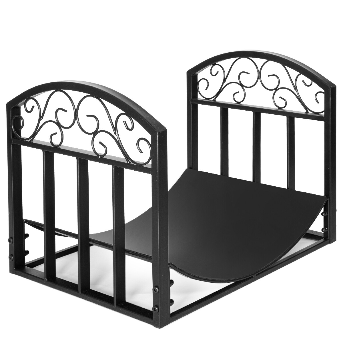 Barton 18" Wrought Iron Log Rack With Scroll Design Fireplace Firewood, Black