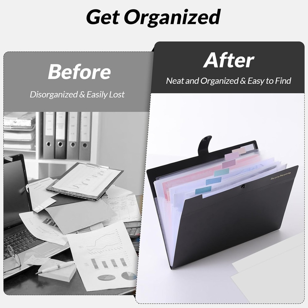 Large Expanding File Folder Organizer with 8 Pockets for A4 Letter Documents