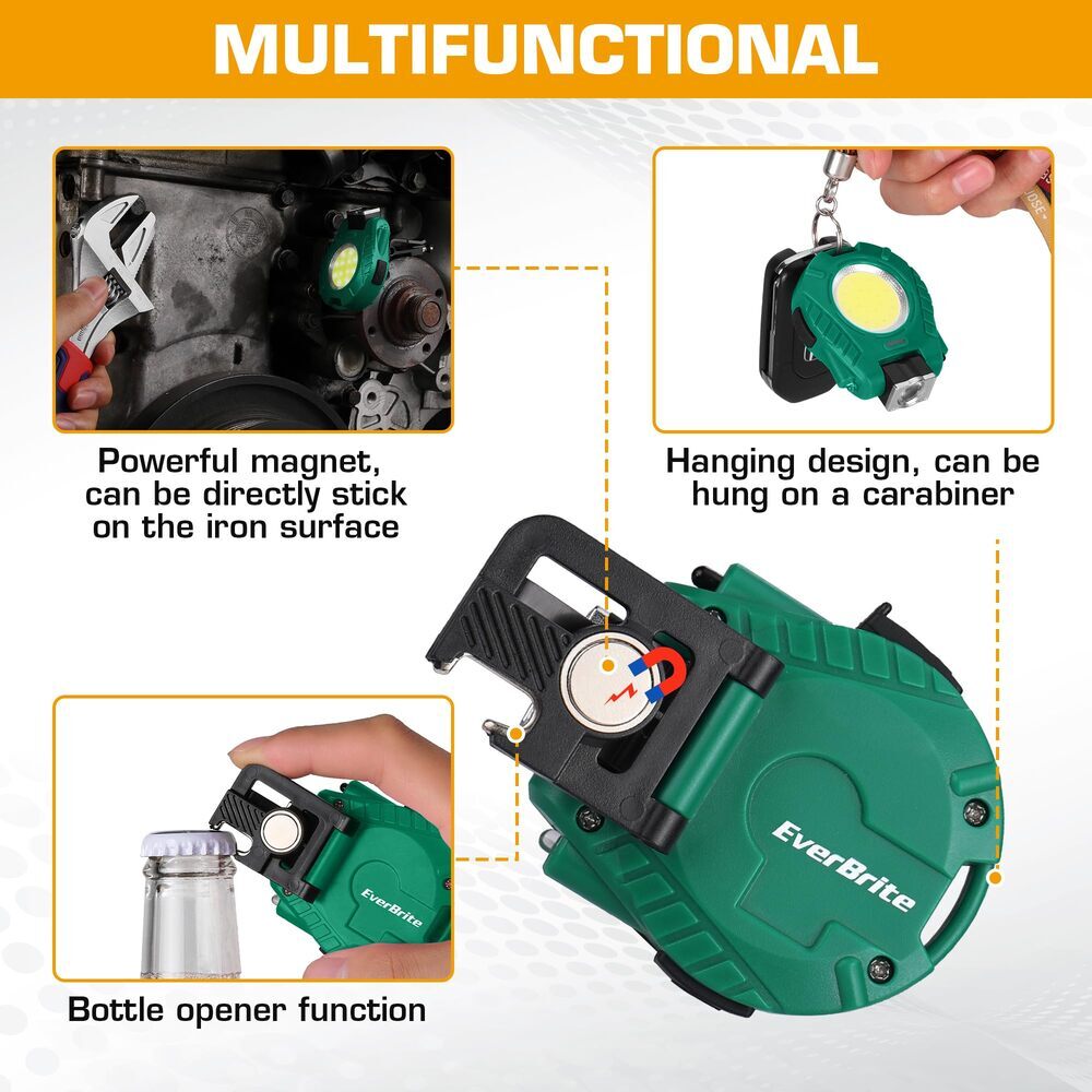 EverBrite Rechargeable COB Keychain Work Light 2Pack Magnetic Flashlight 6 Modes