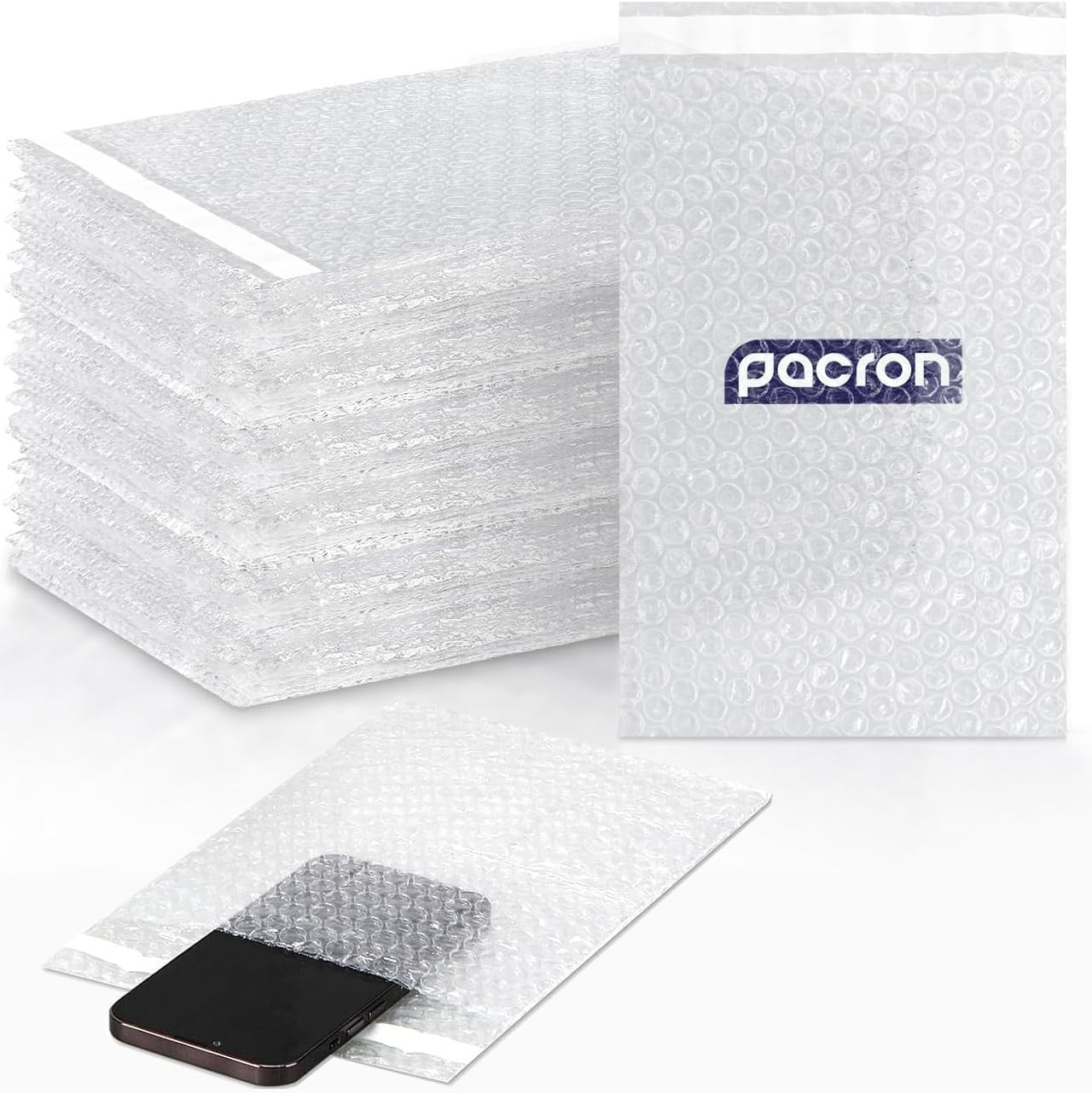 PACRON Clear Bubble Bags Self-Sealing Pouches for Shipping & Packing