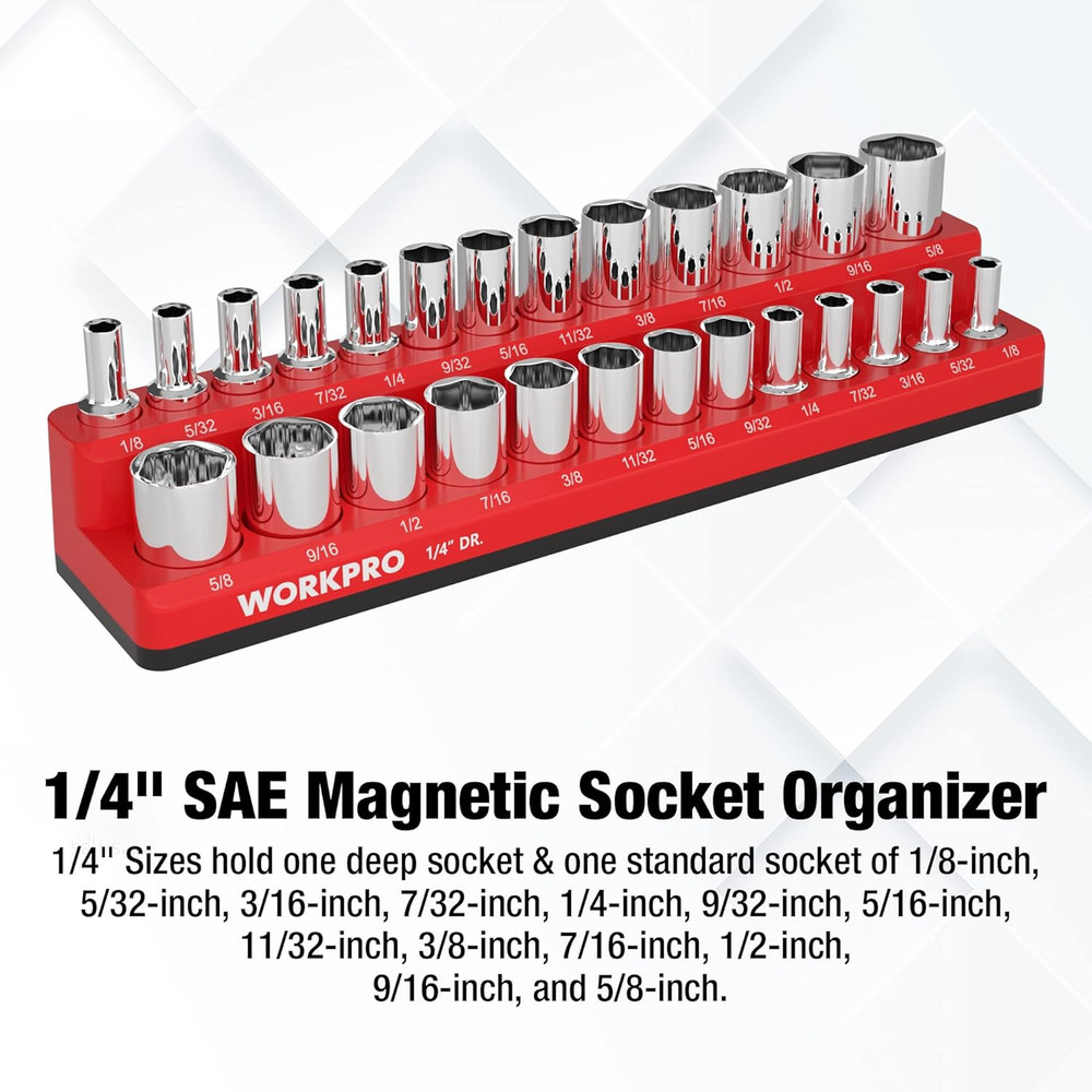 Magnetic Socket Organizer, 1/4-Inch SAE Socket Holder, Socket Trays Holds 26 ...
