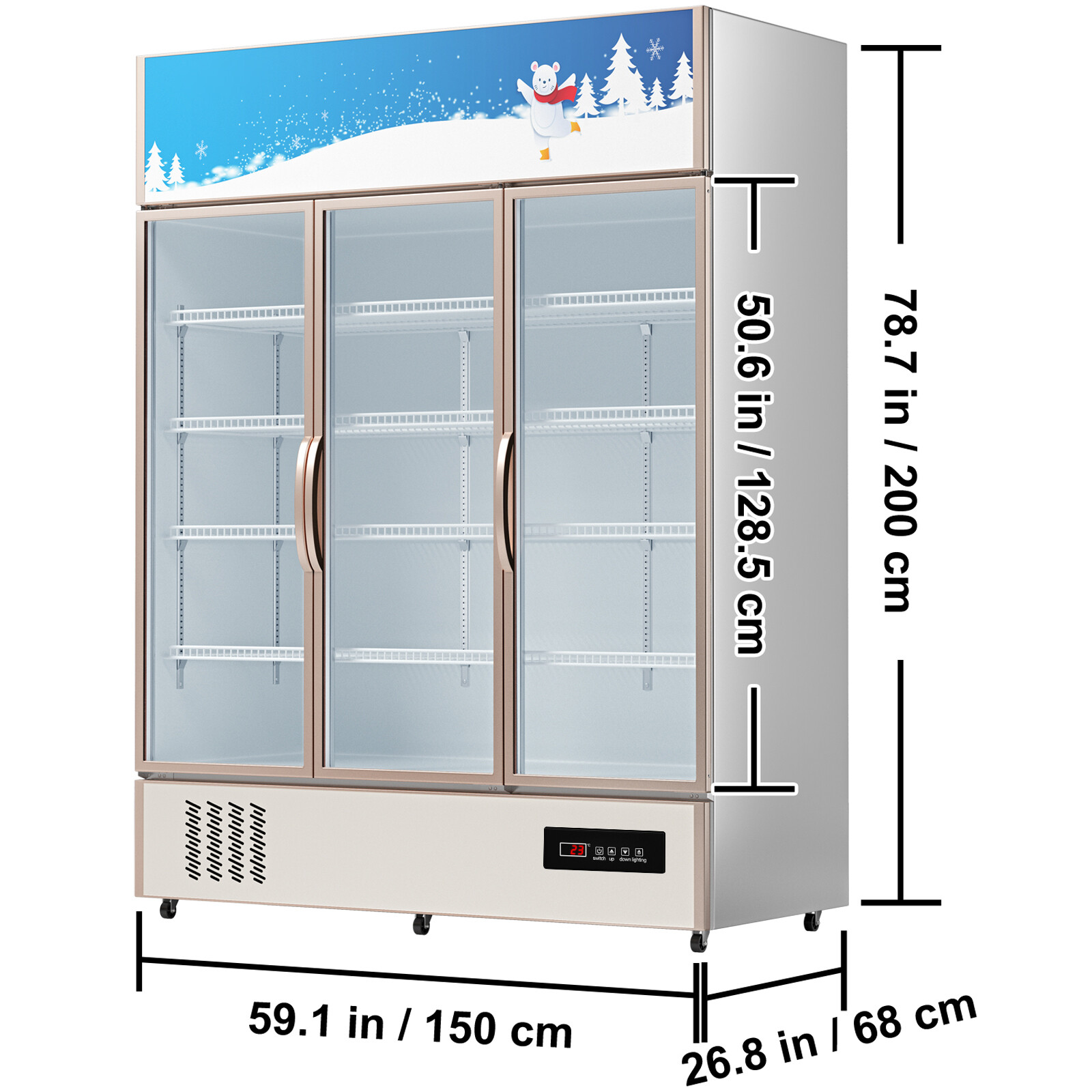 59'' Commercial Merchandiser Refrigerator 35 Cu.ft Beverage Cooler 3 Glass Doors