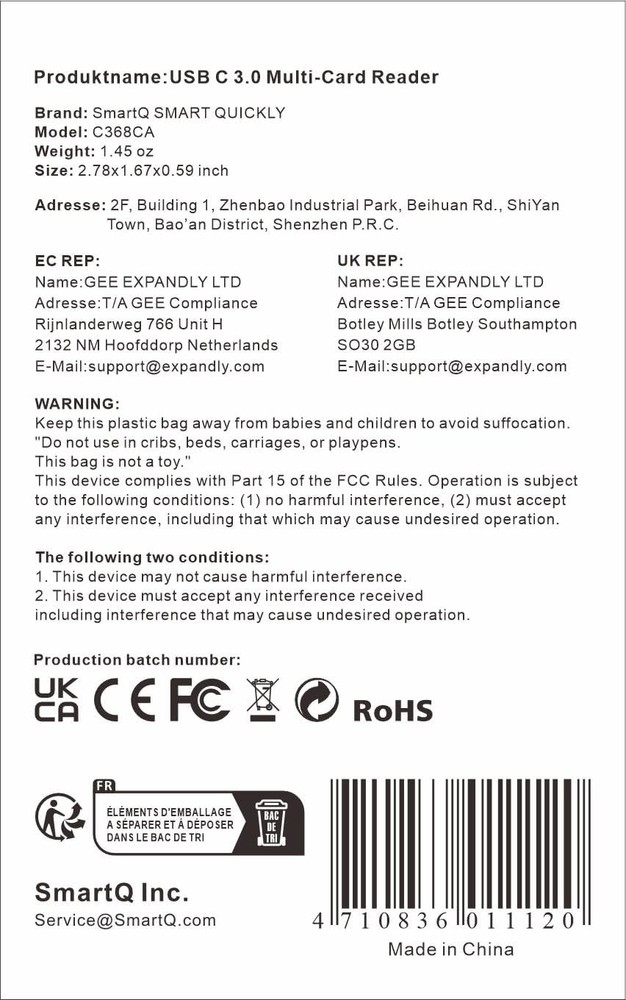 SD Card Reader, Memory Reader 4 in 1 USB C 3.0 Dual Connector A