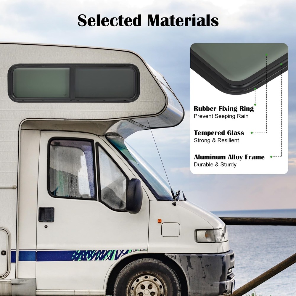 RV Window 42W x 12H 黑色长方形替换件带安装装饰环