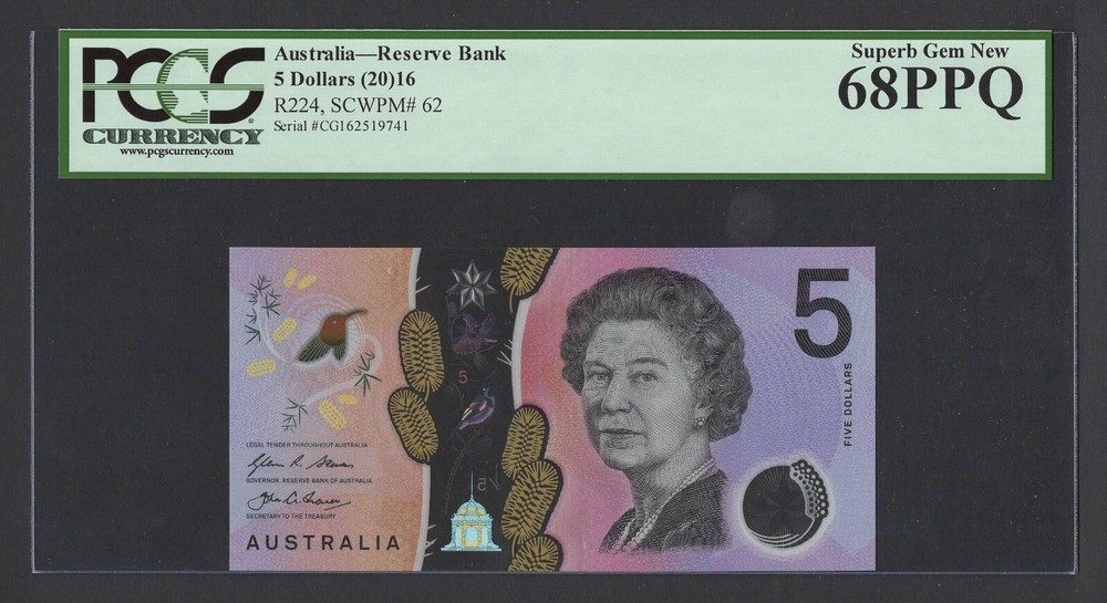 Australia 5 Dollars 2016 P62 Uncirculated Grade 68