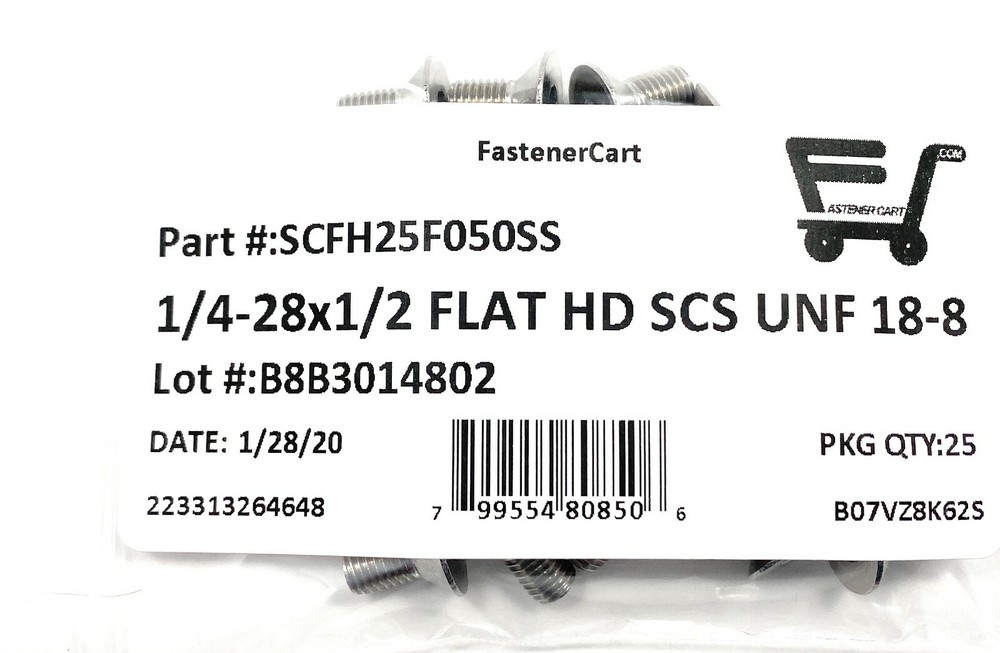(25) 1/4-28x1/2" Flat Head Socket Cap Screw Stainless Steel FINE THREAD