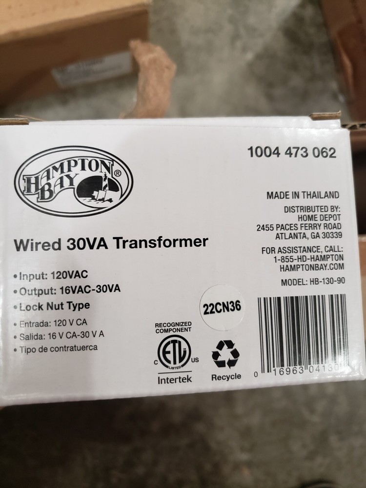 HAMPTON BAY WIRED 30VA TRANSFORMER 1004 473 062