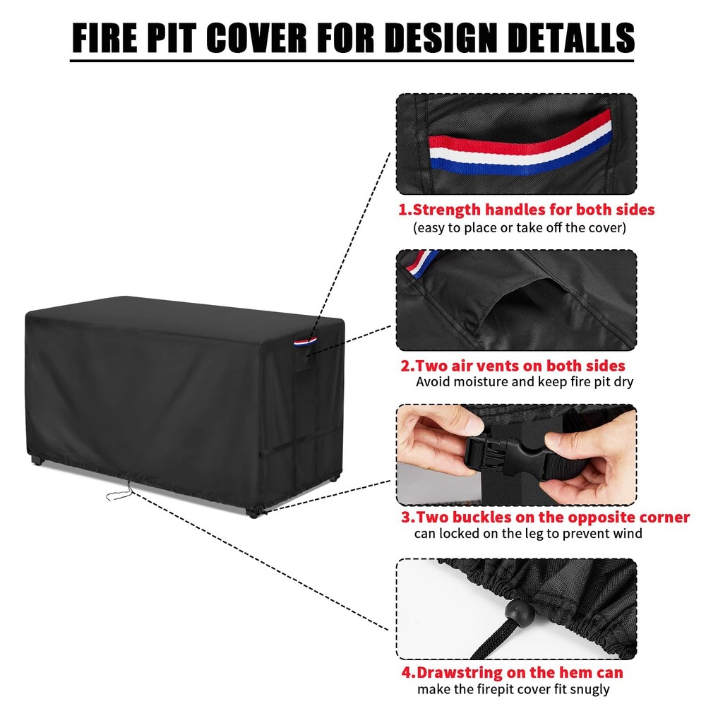 Fire Pit Cover Rectangular 40 Inch - Waterproof Outdoor Fire Table Cover Rect...