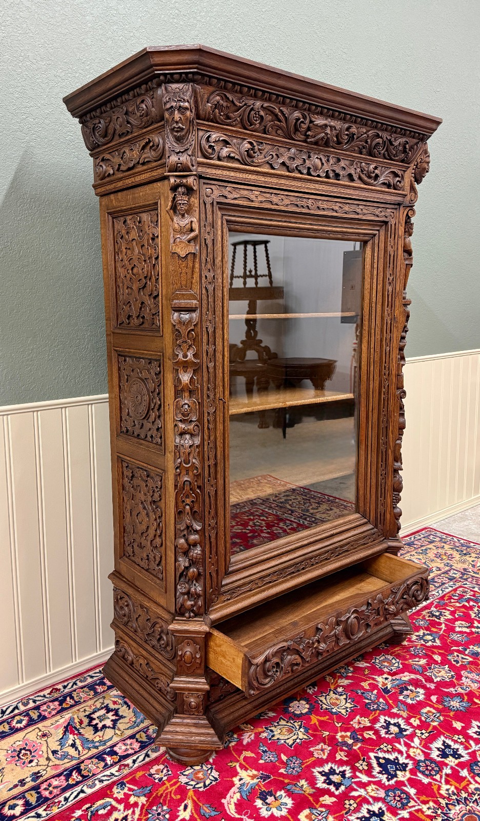 Antique French Renaissance Revival Bookcase Cabinet Side Doors Oak c. 1880s