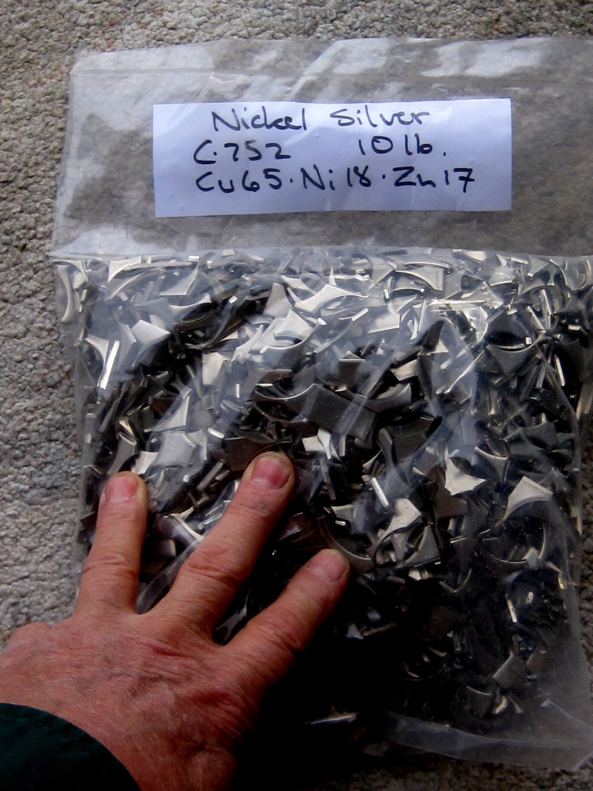 10 pounds of bright chopped Nickel-Silver scrap for casting, Alloy C-752