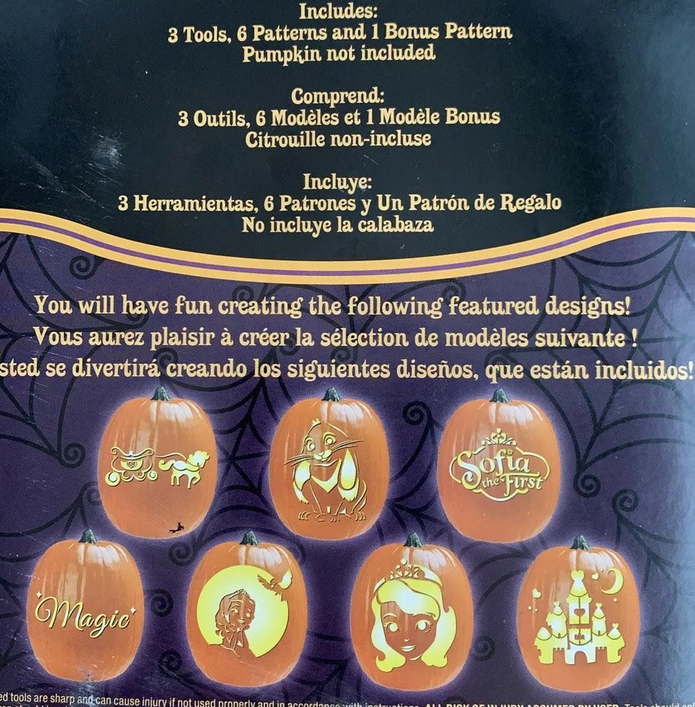 Sofia the First Pumpkin Carving Kit Instruction Book For 7 Designs 3 Tools New