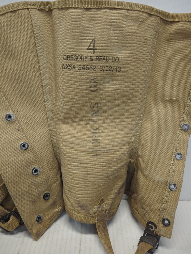 Lot of 2 Pairs US Military WWII Leggings Gaiters Stencil Named Canvas 3/1943 D9