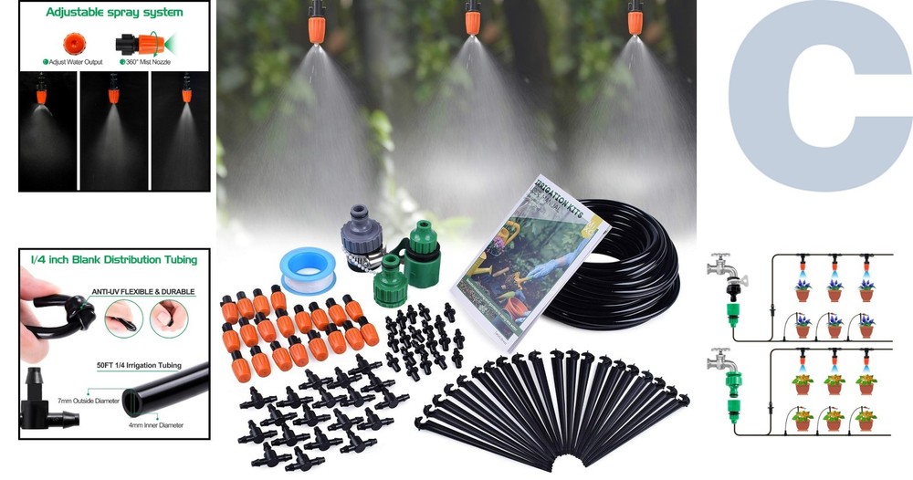 DIY 50ft Micro Drip Irrigation System: Efficient Garden & Lawn Watering Solution