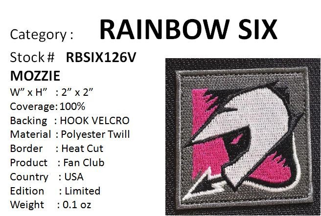 RAINBOW SIX OPERATOR PATCH - MOZZIE - 2"x 2" - Hook Vel Kro - RBSIX126V