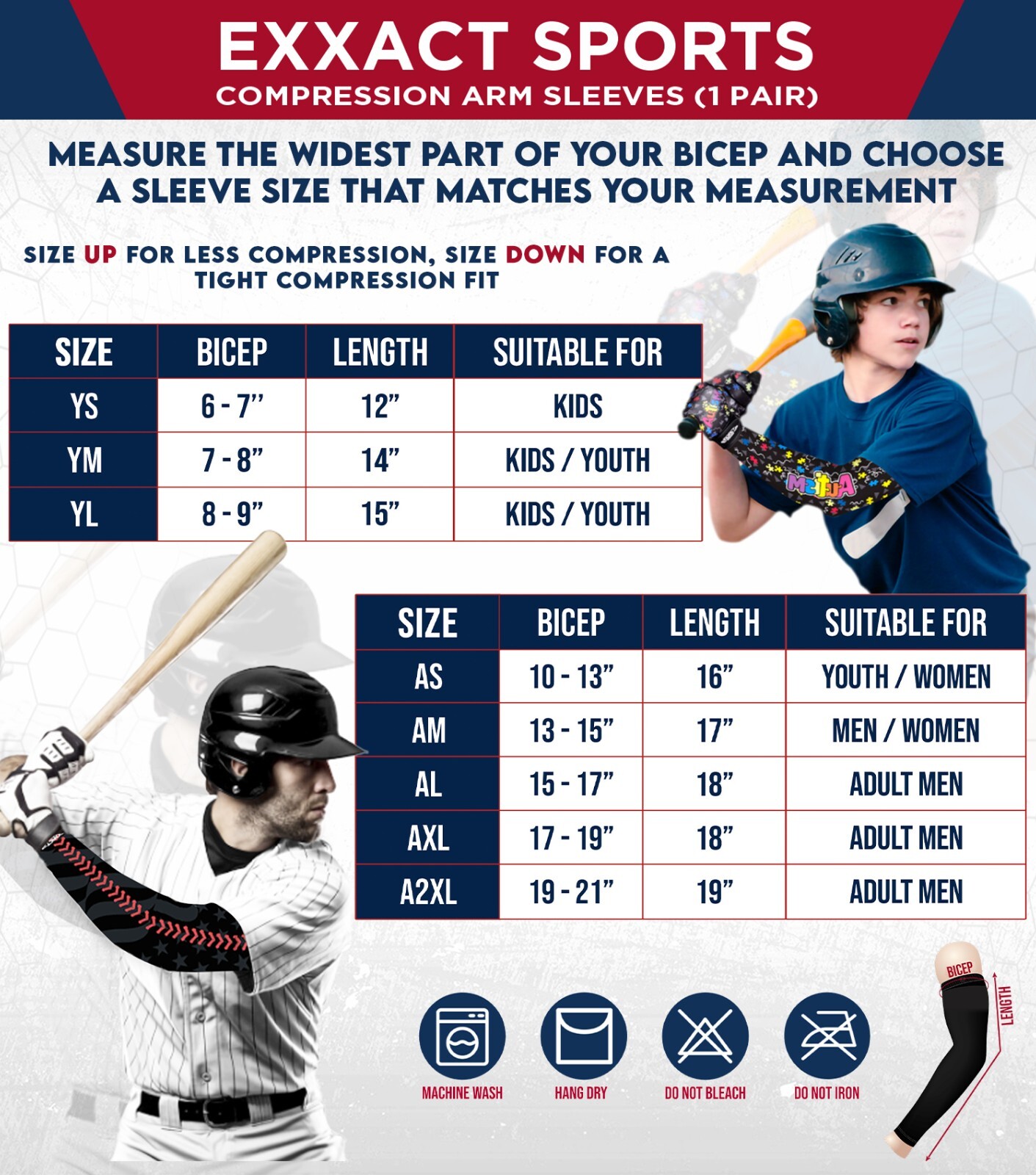 Exxact Sports 1 Pair Compression Arm Sleeves for Men Women, Breathable Baseball