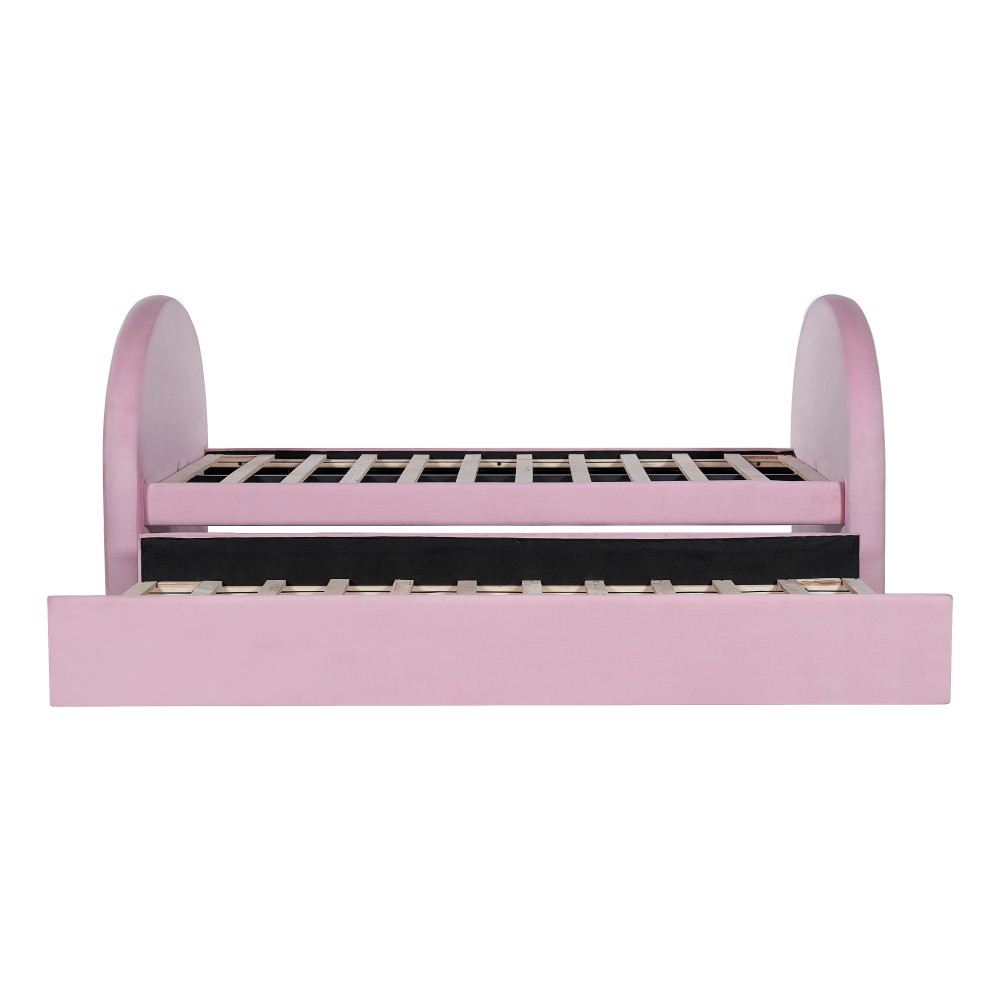 Full Size Upholstered Day Bed Frame With Pull In And Out Function, Olive Green