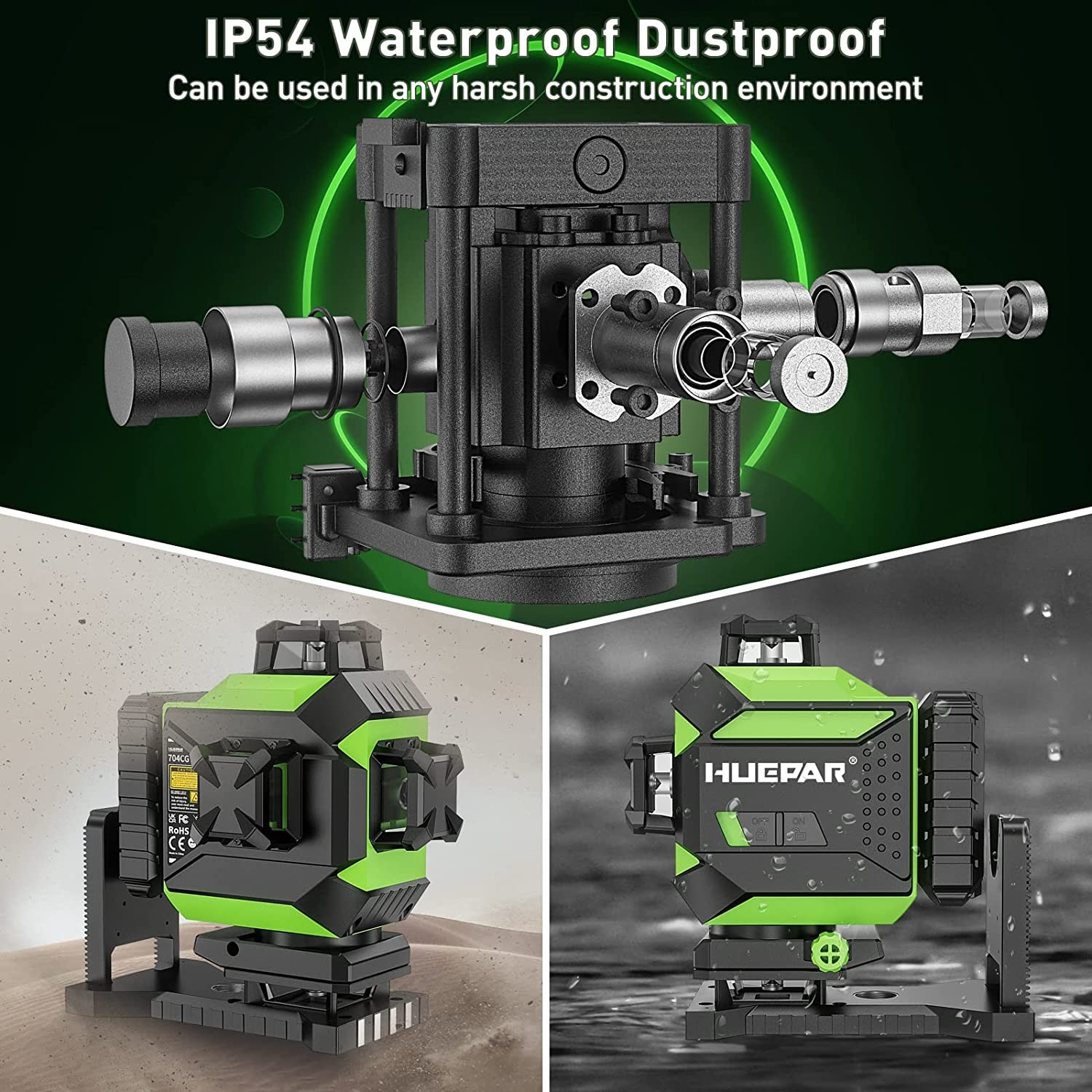 Huepar 16 Lines 4D Laser Level Self Leveling 360 Cross Line Green Beam+Receiver