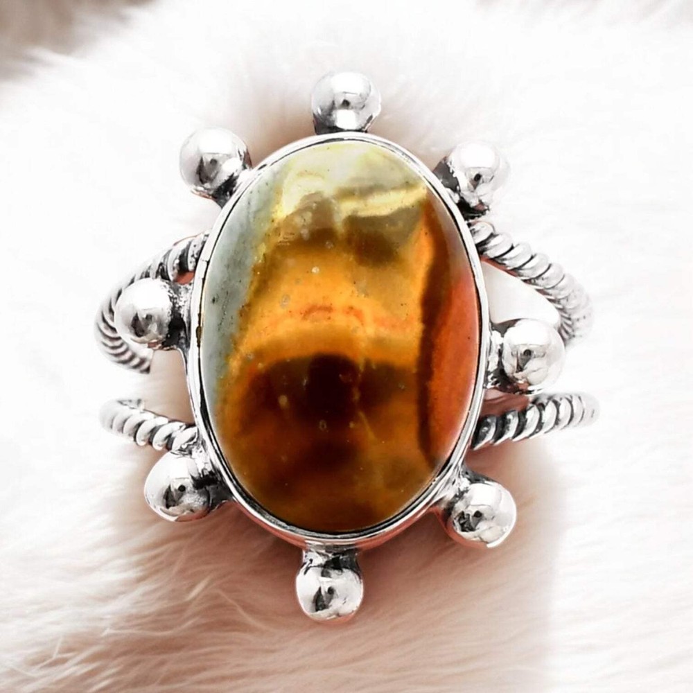 Polychrome Jasper Solid 925 Sterling Silver Ring 9