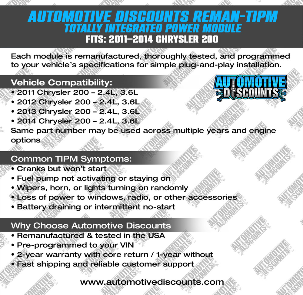 2011 CHRYSLER 200 OEM Rebuilt TIPM 04692346 PROGRAMMED PLUG & PLAY READY