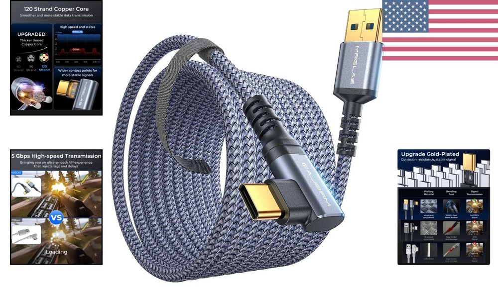 Oculus/Meta Quest 16 FT Gold-Plated USB C Cable with 5Gbps Data Transfer Speed
